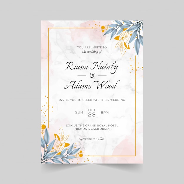 Modello di biglietti d'invito matrimonio elegante con decorazione floreale dell'acquerello
