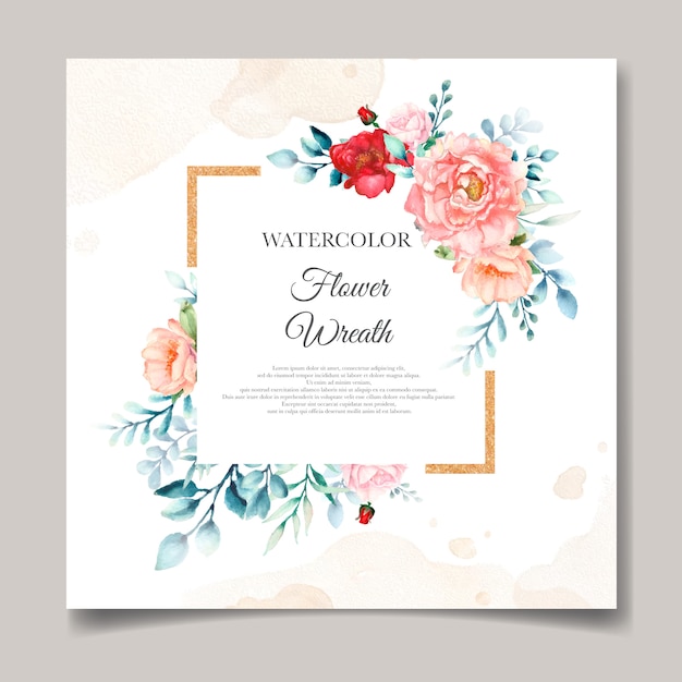 Elegant wedding invitation cards template with watercolor flower and leaves