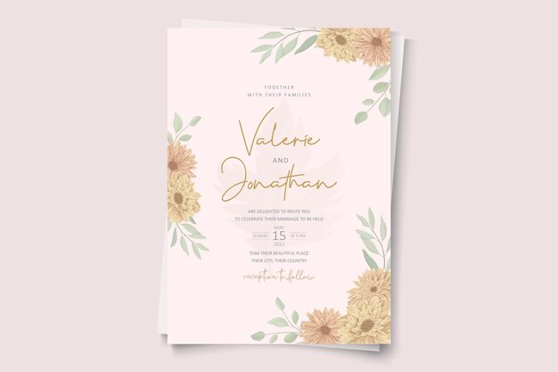 Элегантный дизайн свадебного приглашения с красивым цветком хризантемы