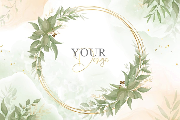 Elegant Wedding Invitation Design with Greenery Floral Wreath and Watercolor