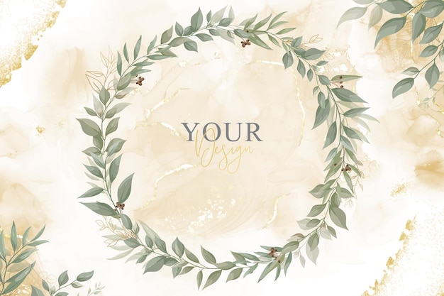 Elegant Wedding Invitation Design with Greenery Floral Wreath and Watercolor