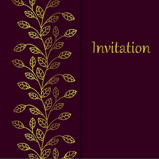 Elegant wedding invitation or greeting card design with gold leaf pattern vector illustration with place for text