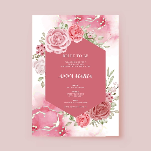Elegant wedding invitation rose pink flower template