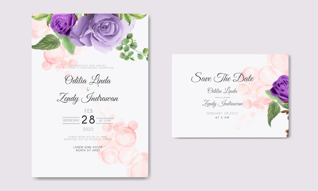 elegant wedding invitation set template with beautiful roses watercolor