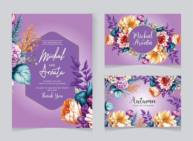 Elegant wedding invitation set template with flower