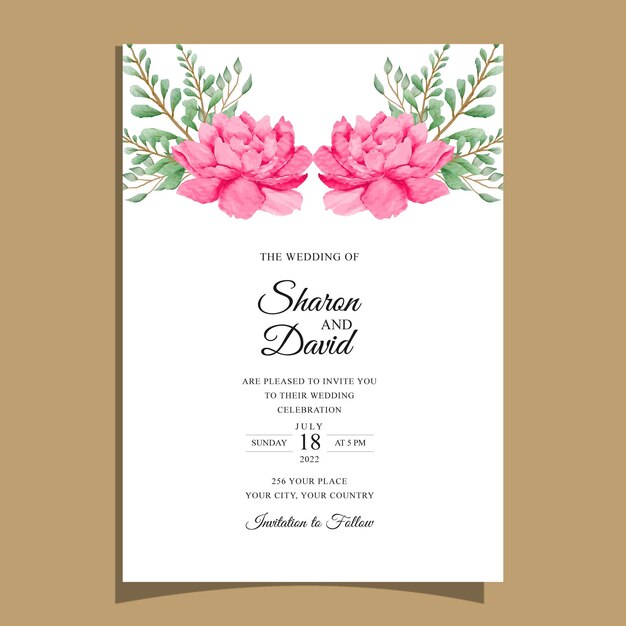 Vector elegant wedding invitation set with watercolor arch and flower rose