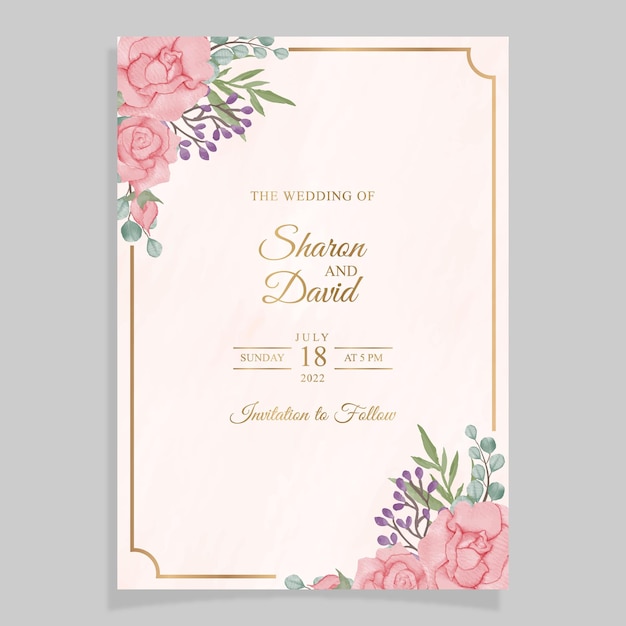 Elegant wedding invitation set with watercolor arch and flower rose