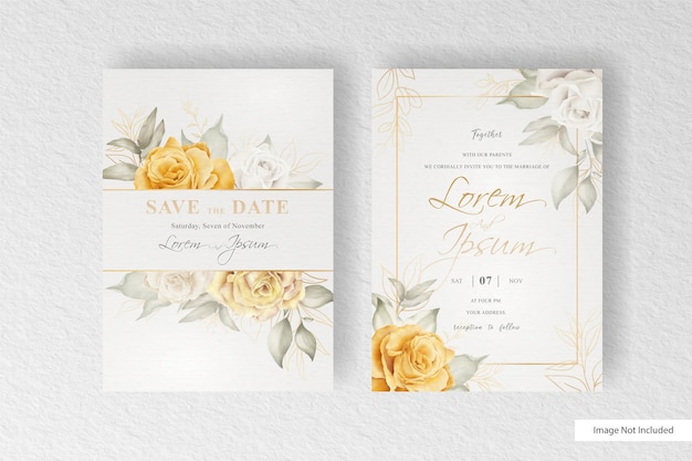 elegant wedding invitation set with watercolor flower and leaves