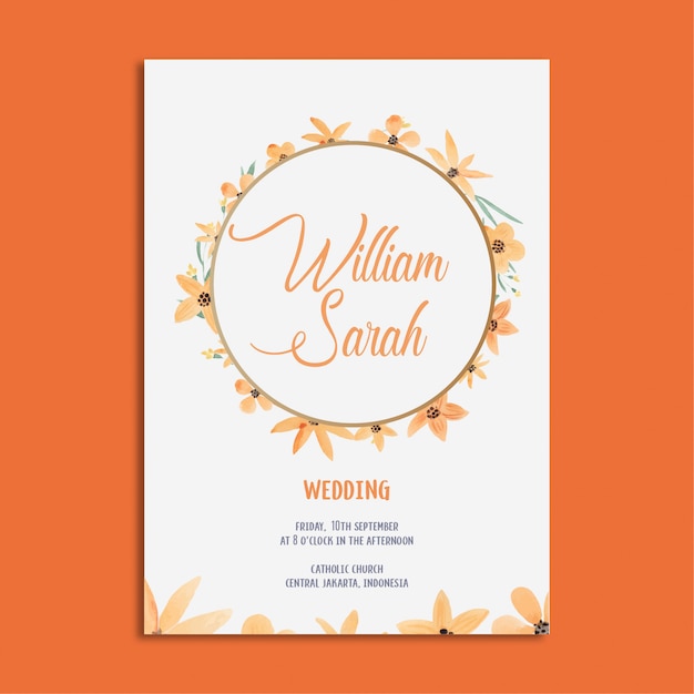 Vector elegant wedding invitation template set watercolor orange flowers