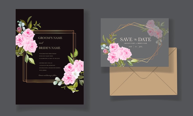 Elegante modello di invito a nozze con bella cornice floreale e decorazioni di bordi