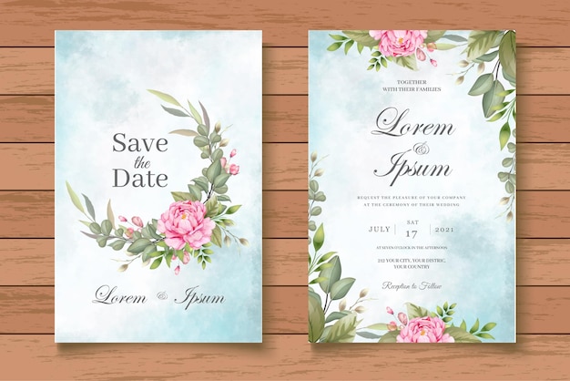 Elegant wedding invitation template with beautiful floral watercolor