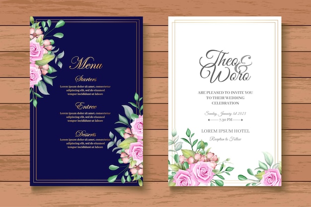 Elegant wedding invitation template with beautiful floral watercolor