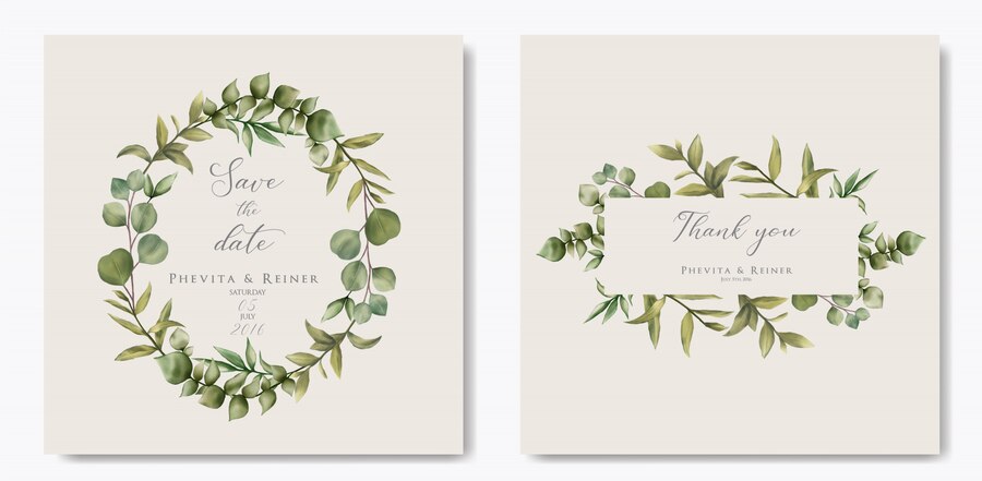 Premium Vector | Elegant wedding invitation template with eucalyptus leaves