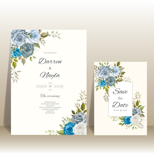 Modello di invito matrimonio elegante con decorazioni floreali