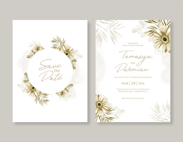 Elegant wedding invitation template with floral watercolor painting