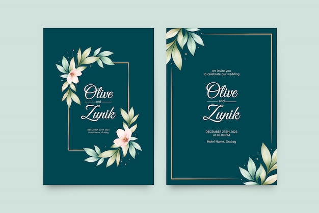 Elegant wedding invitation template with floral watercolor