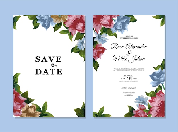 elegant wedding invitation template with flower decoration