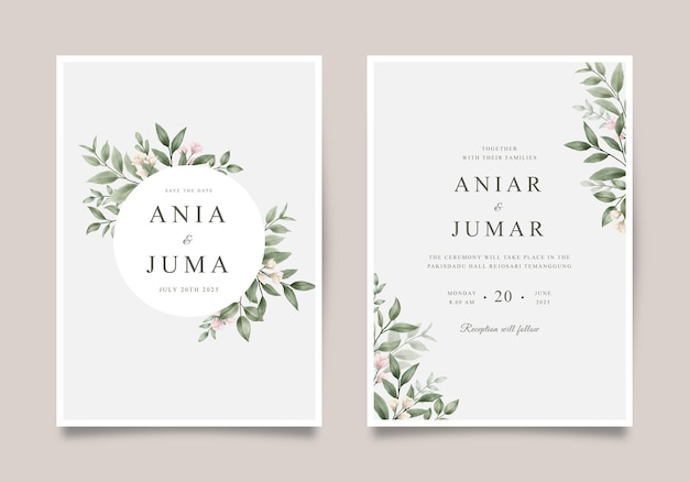 Elegant wedding invitation template with flower and leaf decoration