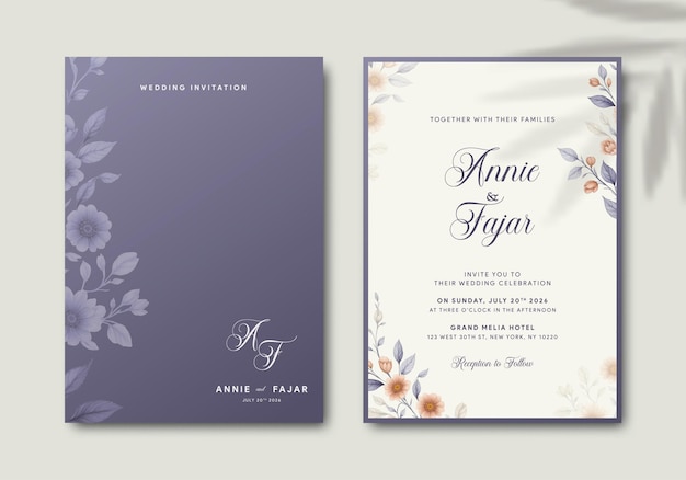 Elegant Wedding invitation template with flower premium vector