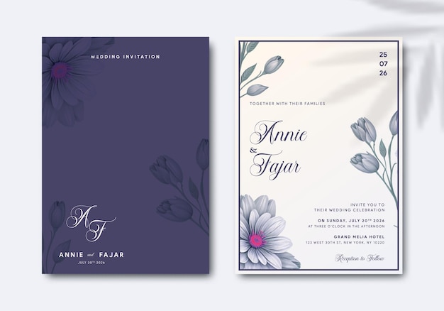 花プレミアムベクトルを持つエレガントな結婚式の招待状のテンプレート