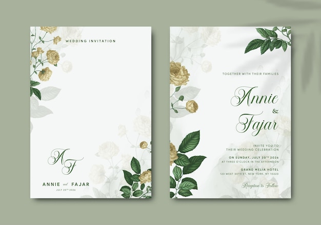 Vector elegant wedding invitation template with flower premium vector