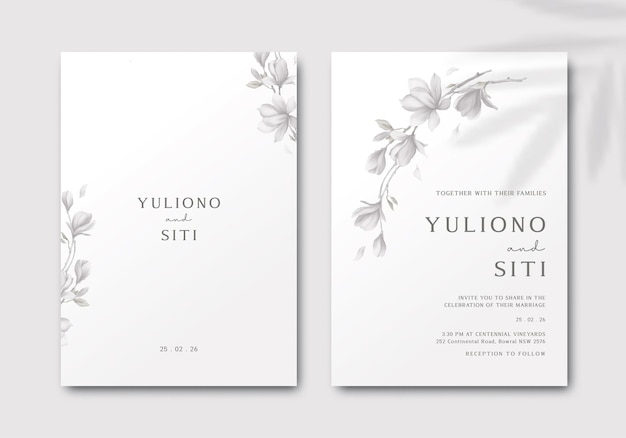 Elegant wedding invitation template with flower watercolor premium vector