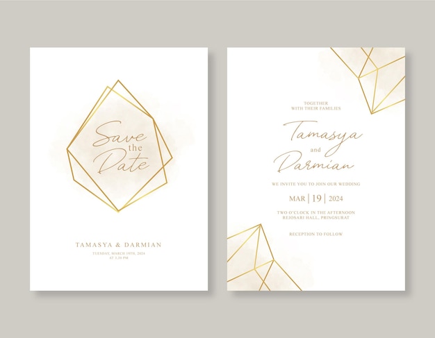 Elegant wedding invitation template with gold geometric border