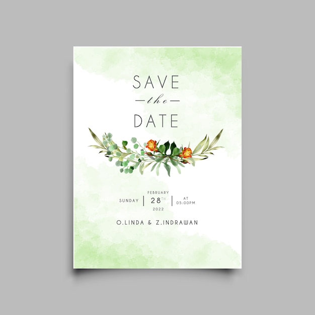 elegant wedding invitation template with minimalist floral watercolor