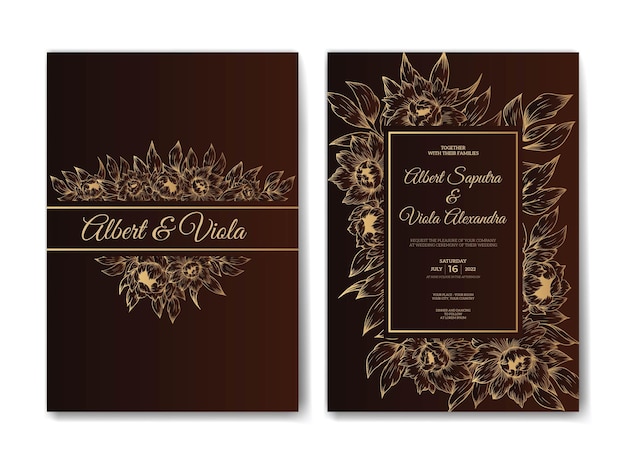 elegant wedding invitation template with outline flower decoration