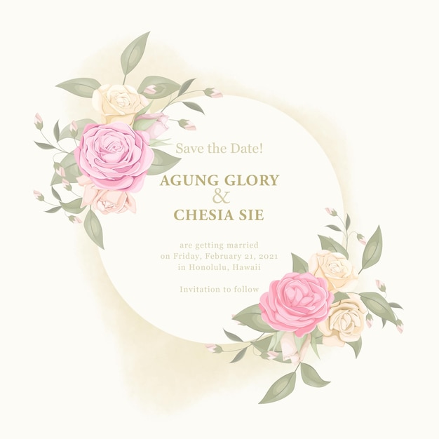 Elegant wedding invitation template with rose and leaf