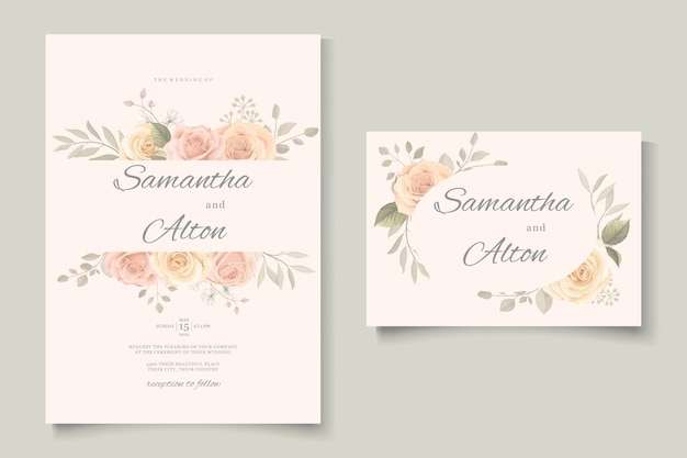 Elegant wedding invitation template with soft color blooming roses flower