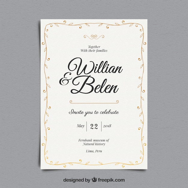 Elegant wedding invitation template with vintage style