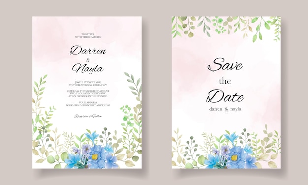 Elegant wedding invitation template with watercolor flower