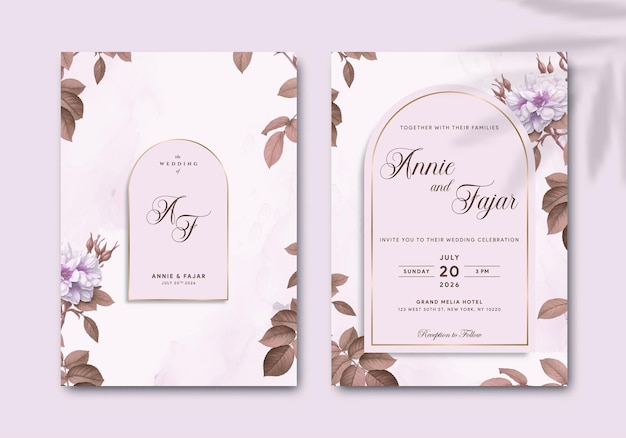 elegant wedding invitation template with watercolor illustration premium vector