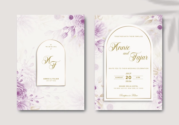 elegant wedding invitation template with watercolor illustration premium vector