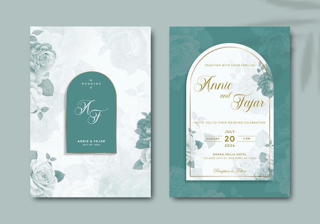 elegant wedding invitation template with watercolor illustration premium vector