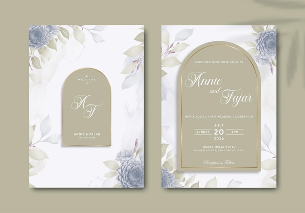 elegant wedding invitation template with watercolor illustration premium vector