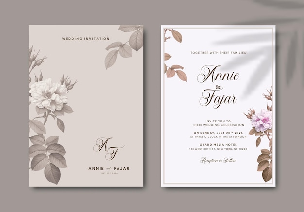 elegant wedding invitation template with watercolor illustration premium vector