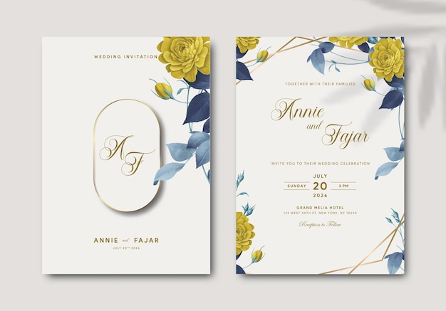 elegant wedding invitation template with watercolor illustration premium vector