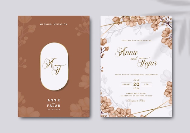 elegant wedding invitation template with watercolor illustration premium vector