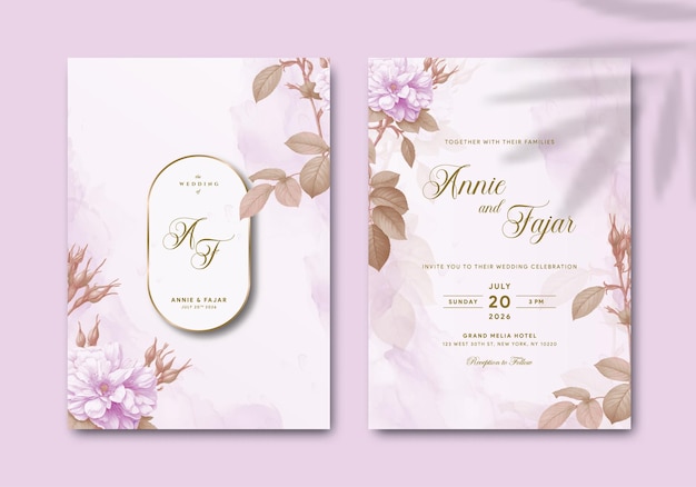 elegant wedding invitation template with watercolor illustration premium vector