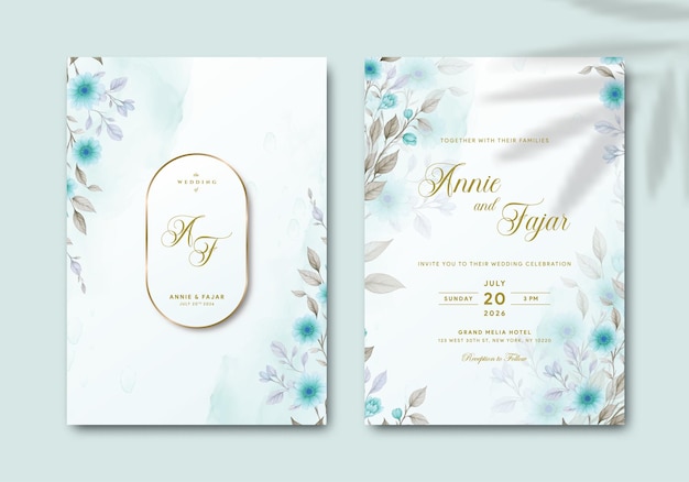 elegant wedding invitation template with watercolor illustration premium vector