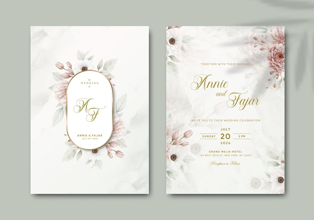 elegant wedding invitation template with watercolor illustration premium vector