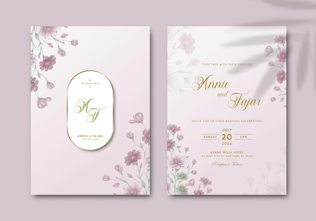 elegant wedding invitation template with watercolor illustration premium vector