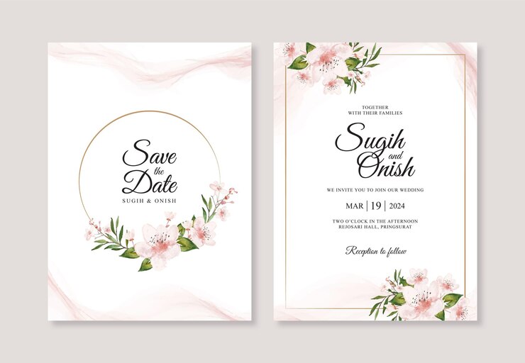 Elegant wedding invitation template with watercolor splash