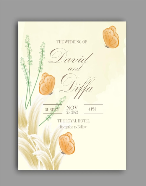 elegant wedding invitation vector template with watercolor elements