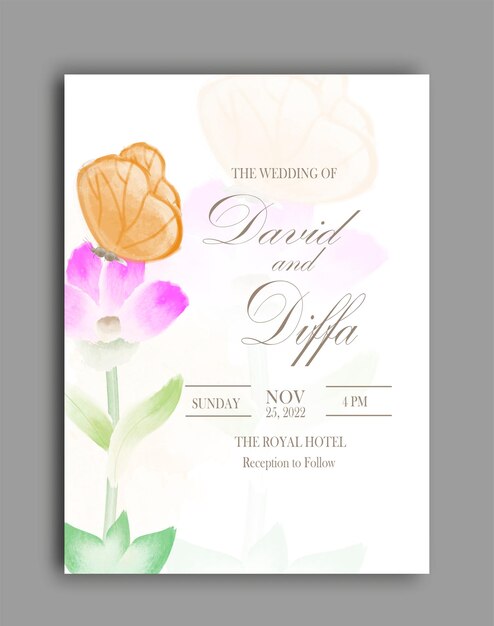 elegant wedding invitation vector template with watercolor elements