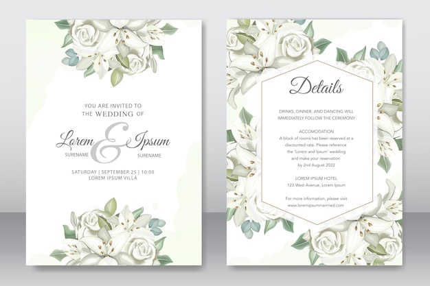 Vector elegant wedding invitation white floral template