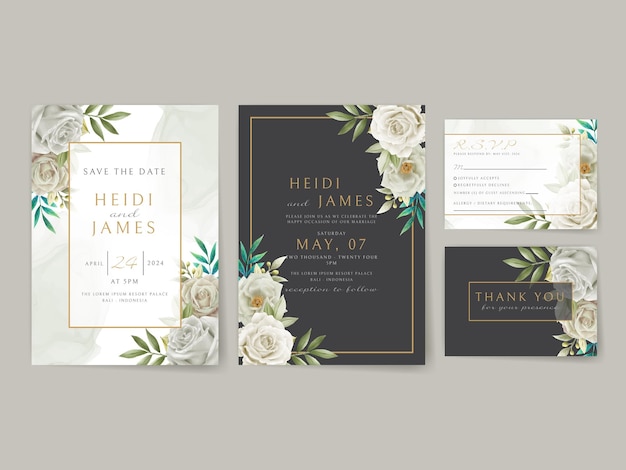 Elegant wedding invitation white flowers design