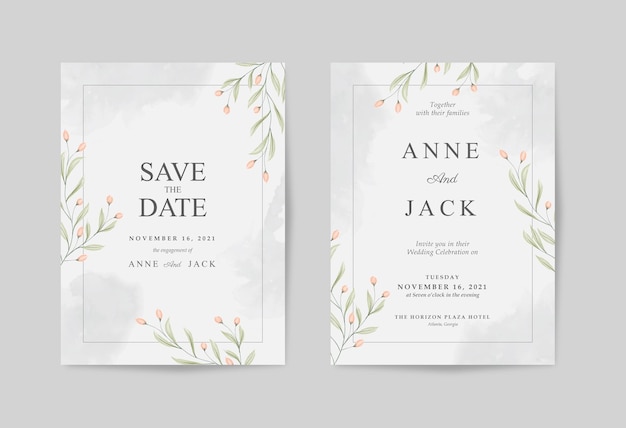 elegant wedding invitation with beautiful flower watercolor